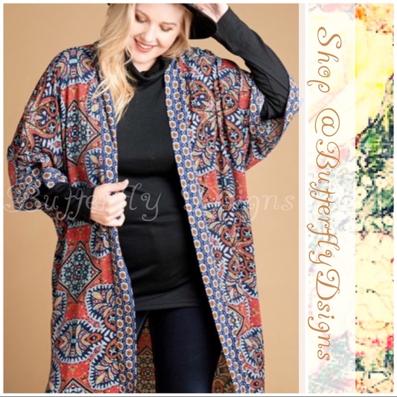 Butterfly Dsigns Jackets & Blazers - Oddi Plus Quilt Patchwork Print Semi Sheer Kimono